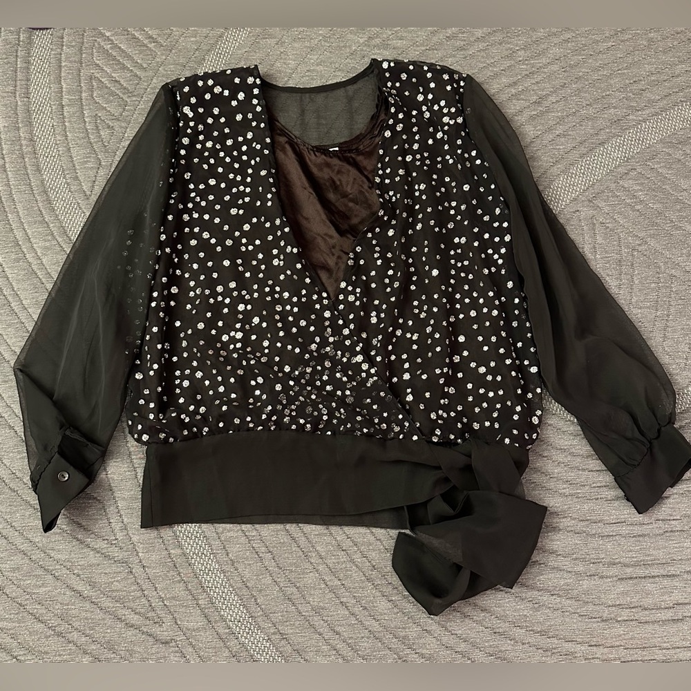 Teddi Vintage Black and Silver Polka Dot Blouse